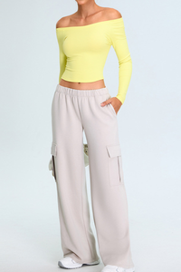 Women's Set:Off The Shoulder Cropped Top And Wide Leg Pants