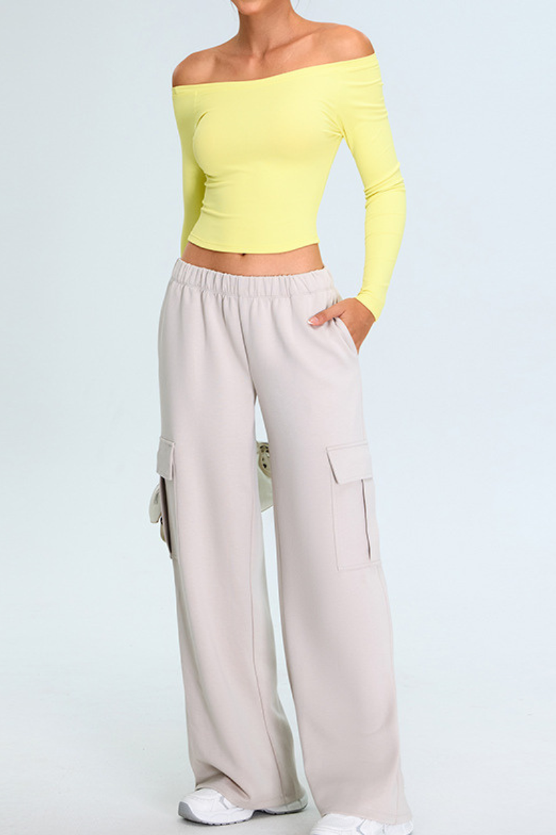 Women's Set:Off The Shoulder Cropped Top And Wide Leg Pants