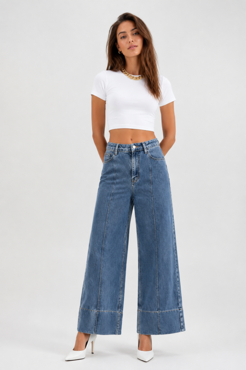 Women's High Waist Wide Leg Straight Stretch Jeans