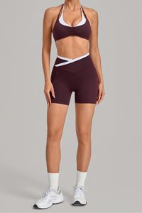 Women's Color Block Set:Halter Bra & V Waist Pocket Shorts