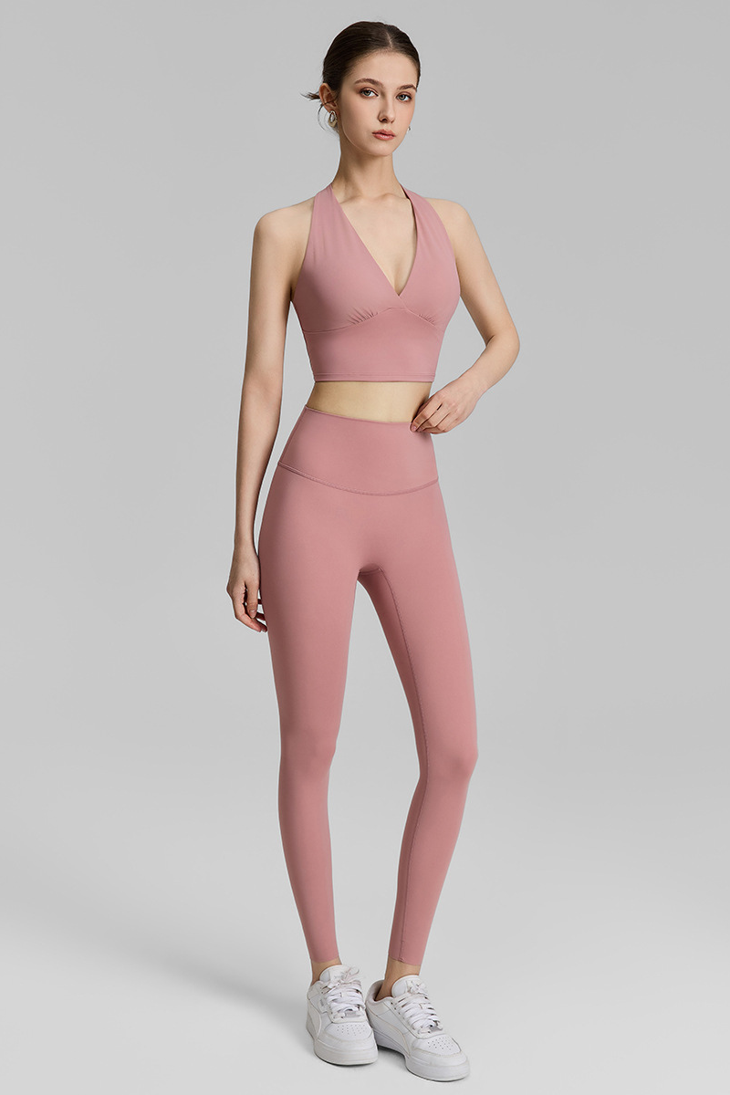Women's Yoga Sets:Halter V-Neck Racerback Bra And Leggings
