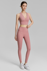 Women's Yoga Sets:Halter V-Neck Racerback Bra And Leggings