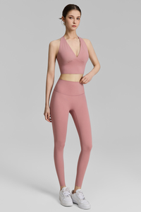 Women's Yoga Sets:Halter V-Neck Racerback Bra And Leggings