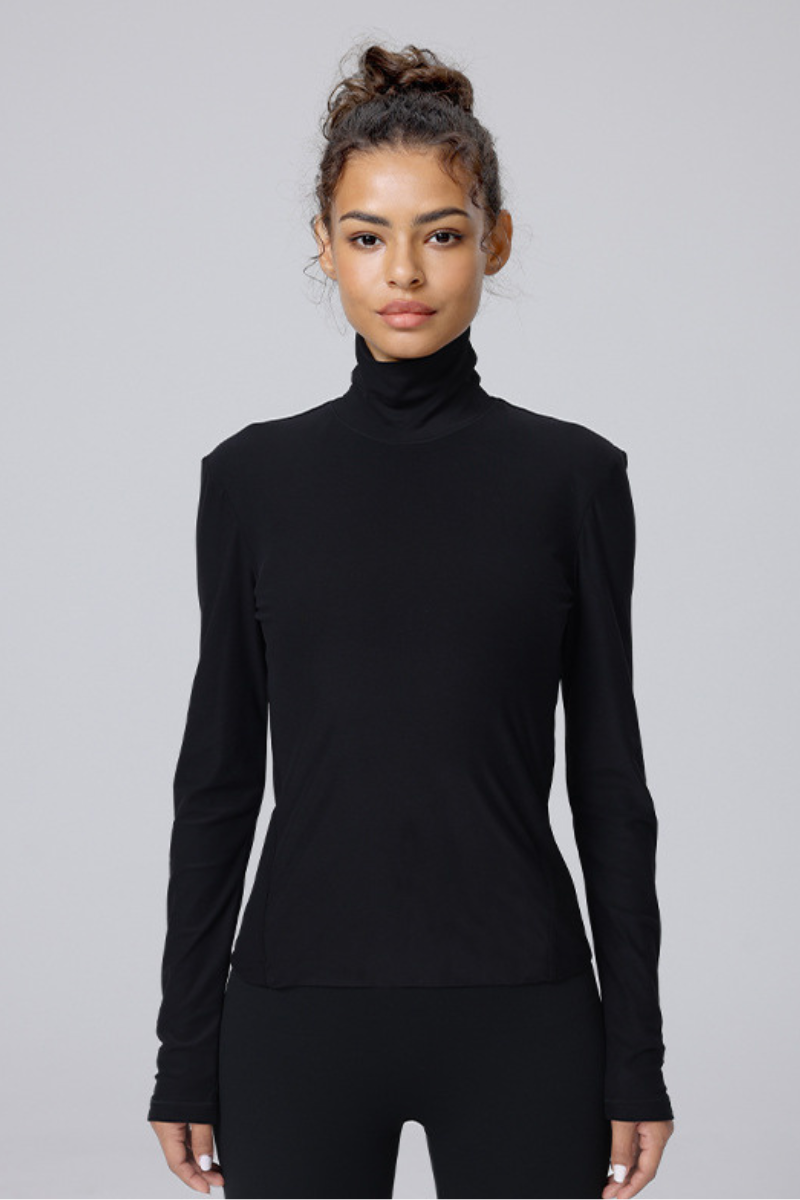 Women Soft Thin Stretch High Neck Slim Fit Yoga T-Shirt