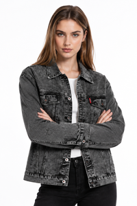 Women's Fall Vintage Grey Acid Washed Denim Jacket