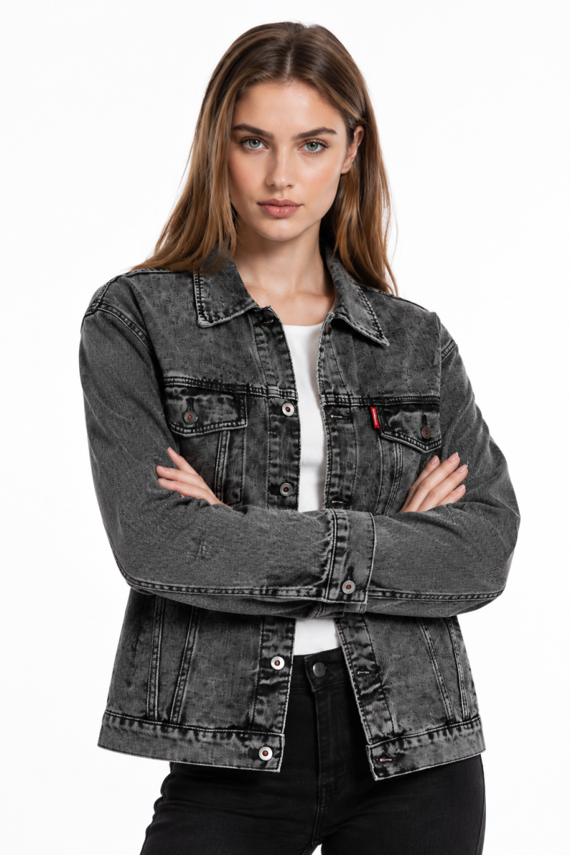 Women's Fall Vintage Grey Acid Washed Denim Jacket