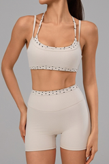 Women's Polka Dot Contrast Bra and Athletic Shorts Yoga Set