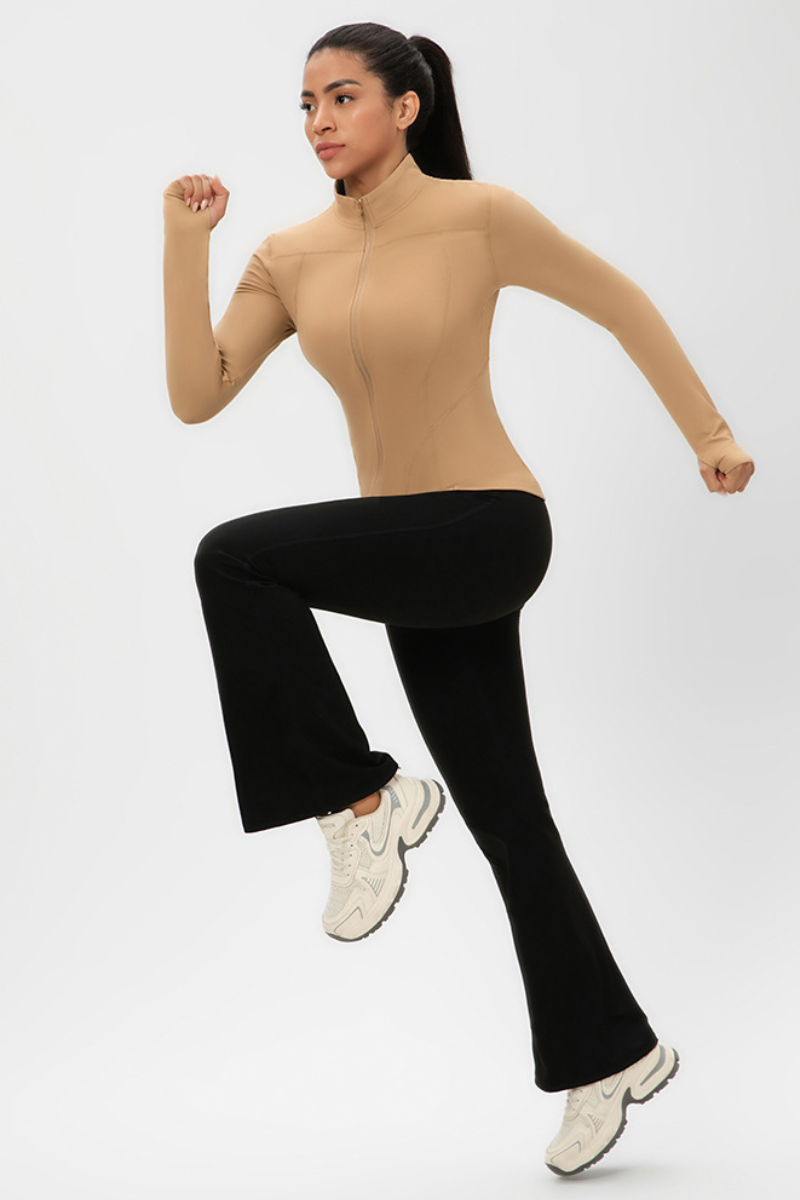 Women’s Stand-Collar Slim-Fit Fleece-Lined Athletic Jacket