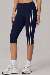 Women's Side Stripe Wide Waist Capri Sports Running Leggings