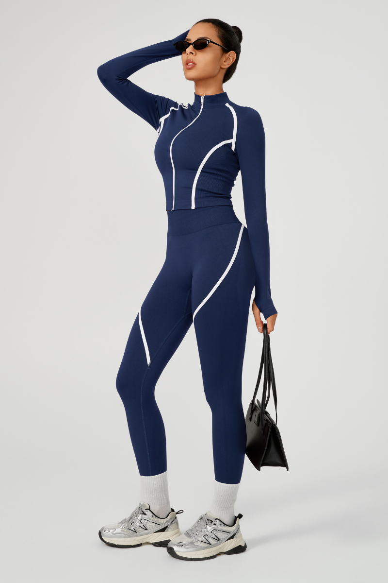 Women's Seamless Color-Block Jacket & Yoga Legging Two-Piece Set