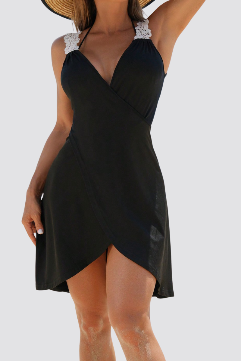 Women's Deep V Side Slit Backless Lace Bikini - 3pcs