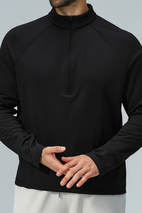 Men's Fall Half Zip Mock Neck Fleece Sports Long Sleeve Top