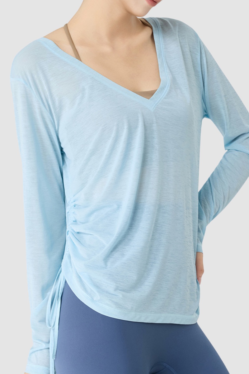 Women's Spring Lightweight Side Drawstring Long Sleeve Top
