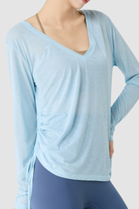 Women's Spring Lightweight Side Drawstring Long Sleeve Top