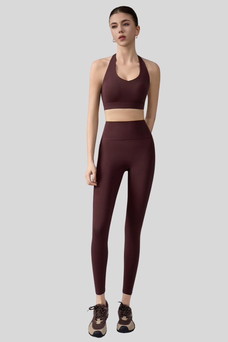 Women's Sets:Cross-Back Halterneck Bra & Mesh-Panel Leggings