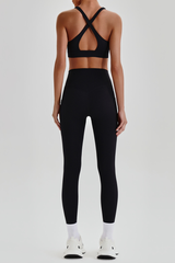 Women's Cross Back Bra & Side Pocket Yoga Leggings Set