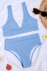 Women's V-Neck Wide Strap High-Waisted Solid Bikini