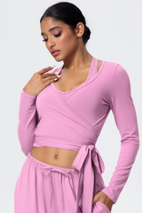 Women’s Criss-Cross Waist Straps Halterneck Long-Sleeve Top