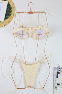 Women's Sexy Embroidered Push Up Wire Triangle Bikini - 3pcs