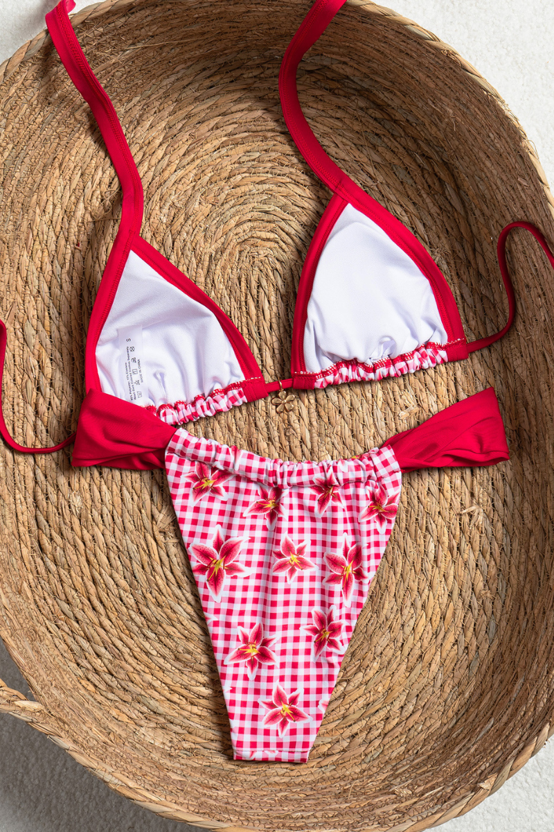 Women's Lily Print Halter Triangle Low Waist Bikini Set