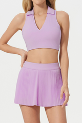 Women's Polo V Bra - Cut-Out Back Pleated Skirt Set