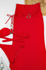 Women's Sexy Metal Button Halter Slit Cover-up Set