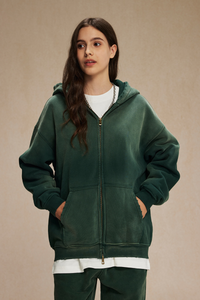 Unisex 360G Heavyweight Washed Distressed Hooded Jacket