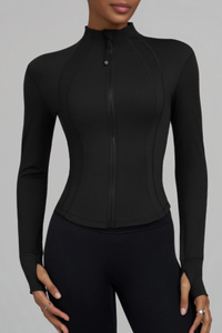 Women's Winter Fleece Lined Stand Collar Zip Yoga Jacket