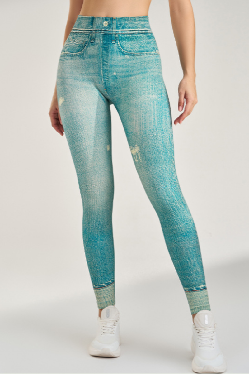 Women's  denim print waist yoga leggings