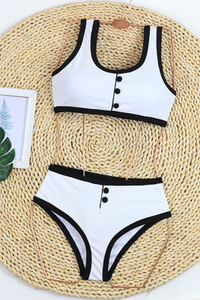 Women's Sexy Color Block Crewneck High Waist Bikini - 2pcs