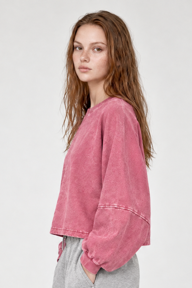 Womens Vintage Washed Cropped Crewneck Sweatshirt