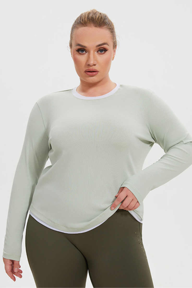 Women’s Plus Size Fake two-piece Color Block Long Sleeve Top