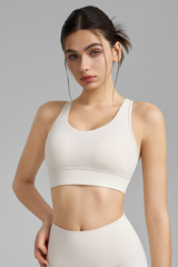 Women's U-Neck Wide Strap Mesh Panel Breathable Sports Bra