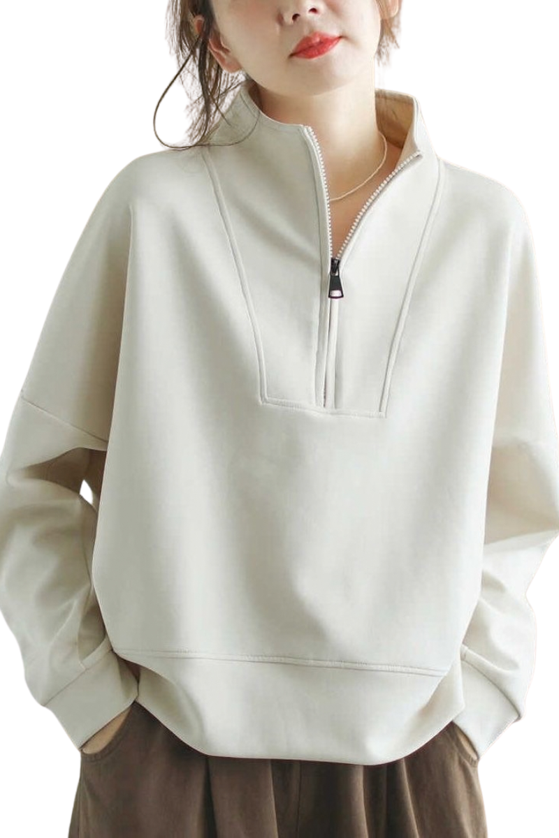 Women's Fall Loose Cropped Drop Shoulder 1/4 Zip Sweatshirt