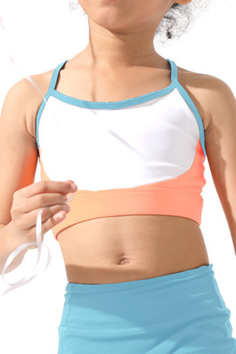 Kids color-cross back high-elasticity sports tank top.