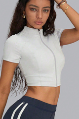 Short-sleeved, stand-up collar, zippered jacket