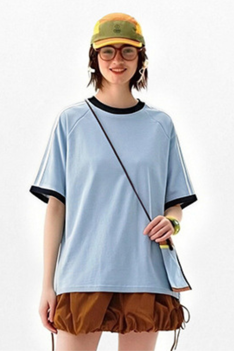 Women's Retro Side 3-Stripes Contrast Loose Fit T-Shirt