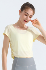 Women's Sport Cropped Short Sleeve Yoga Top with Back Cutout