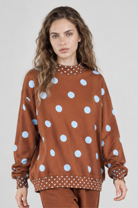 Women's Fall Color Block Polka Dot Mockneck Sweatshirt