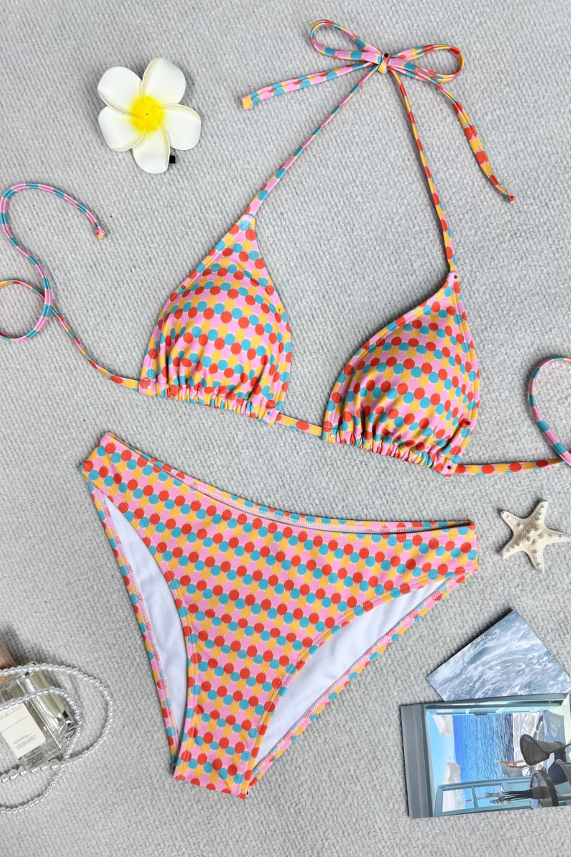 Women's Summer Polka Dot Halter Tie Triangle Cup Bikini Sets