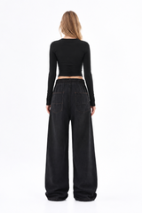 Women's Fall Drawstring Waist Wide Leg Jeans