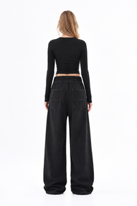 Women's Fall Drawstring Waist Wide Leg Jeans