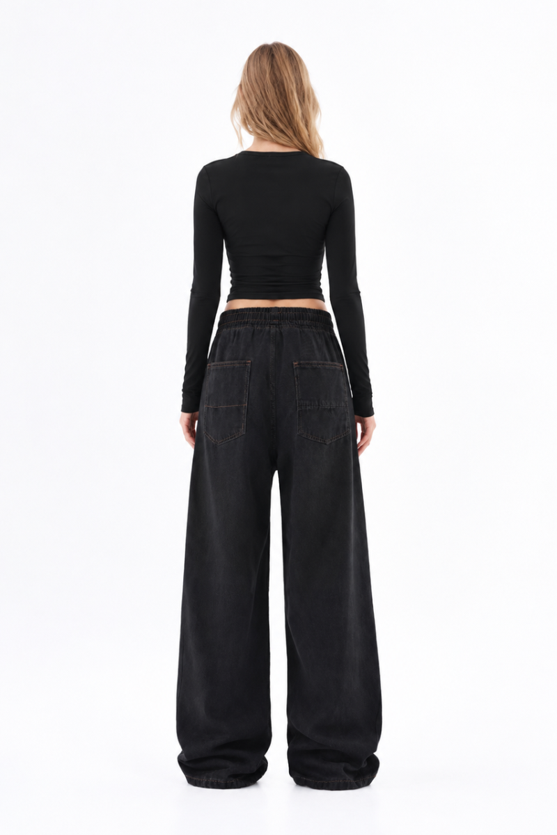 Women's Fall Drawstring Waist Wide Leg Jeans