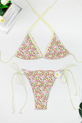 Women's 3D Floral Triangle High Waist Side Tie One Piece Set