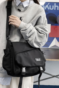 Unisex Streetwear Nylon Color-Block Flap Crossbody Bag