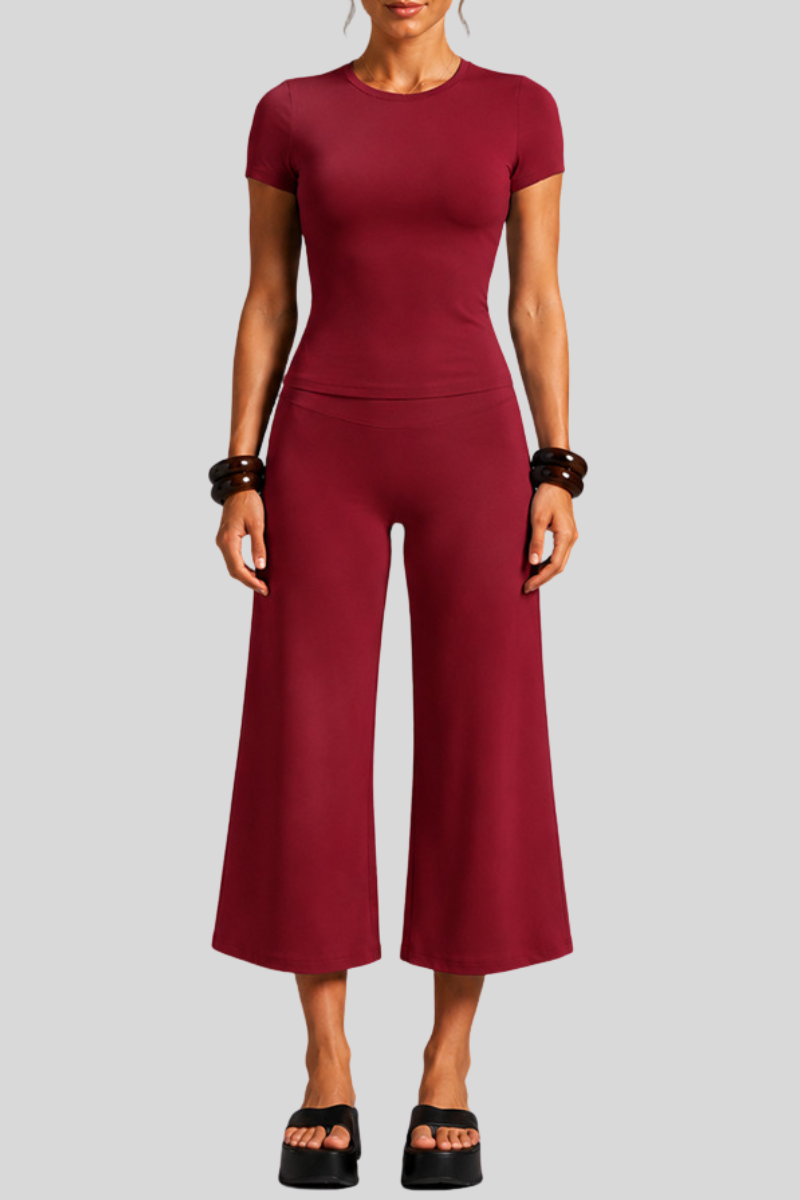Women's Slim Fit Cropped T-shirt & 7/8 Flared Pant Yoga Set