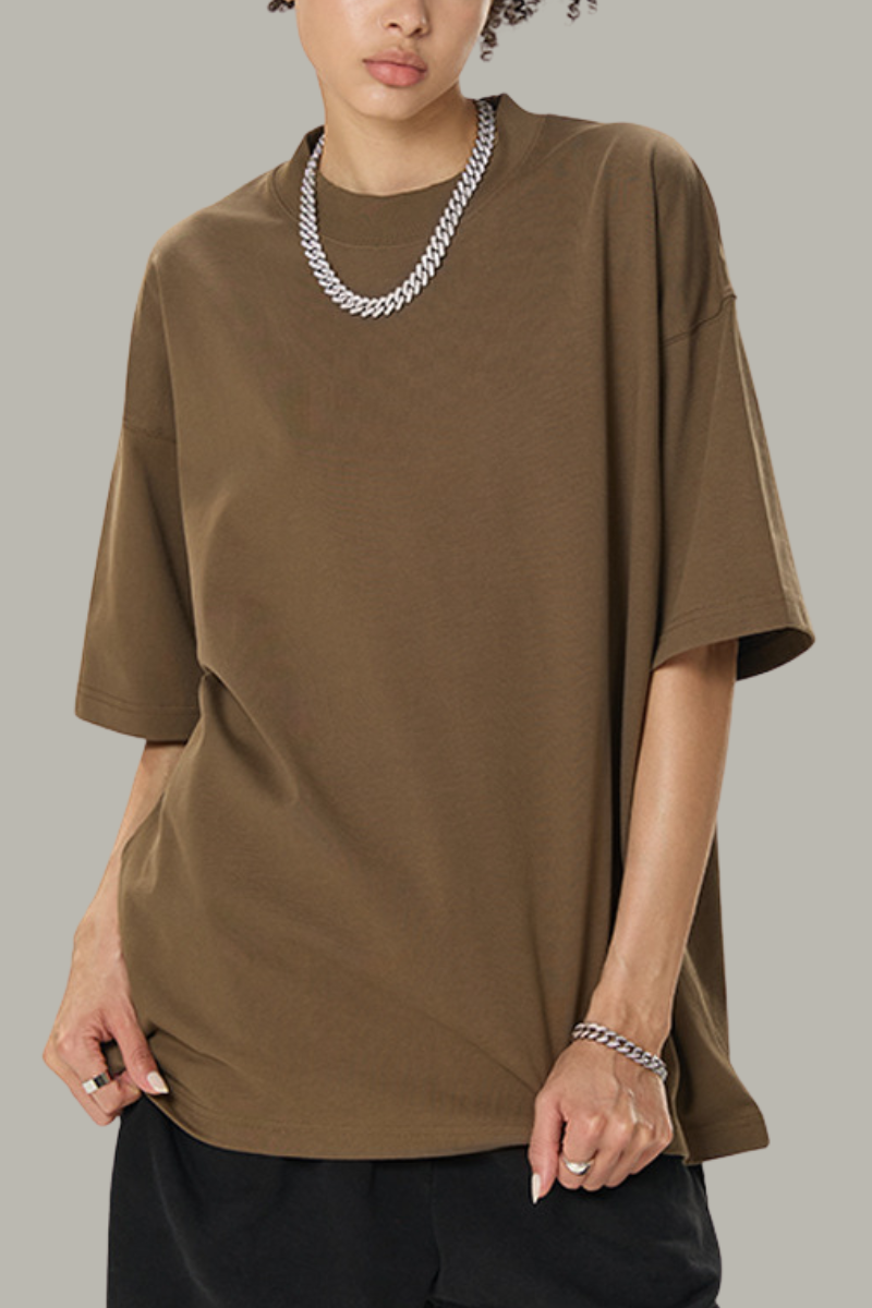 Men's Cotton Mock Turtleneck - Solid Oversized Casual Tee