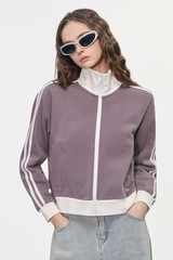 Women's Color Block Side Stripe Stand Collar Full Zip Jacket
