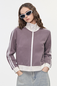 Women's Color Block Side Stripe Stand Collar Full Zip Jacket