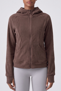 Women's Winter Fleece Zip Up Finger Cuffs Hooded Jacket